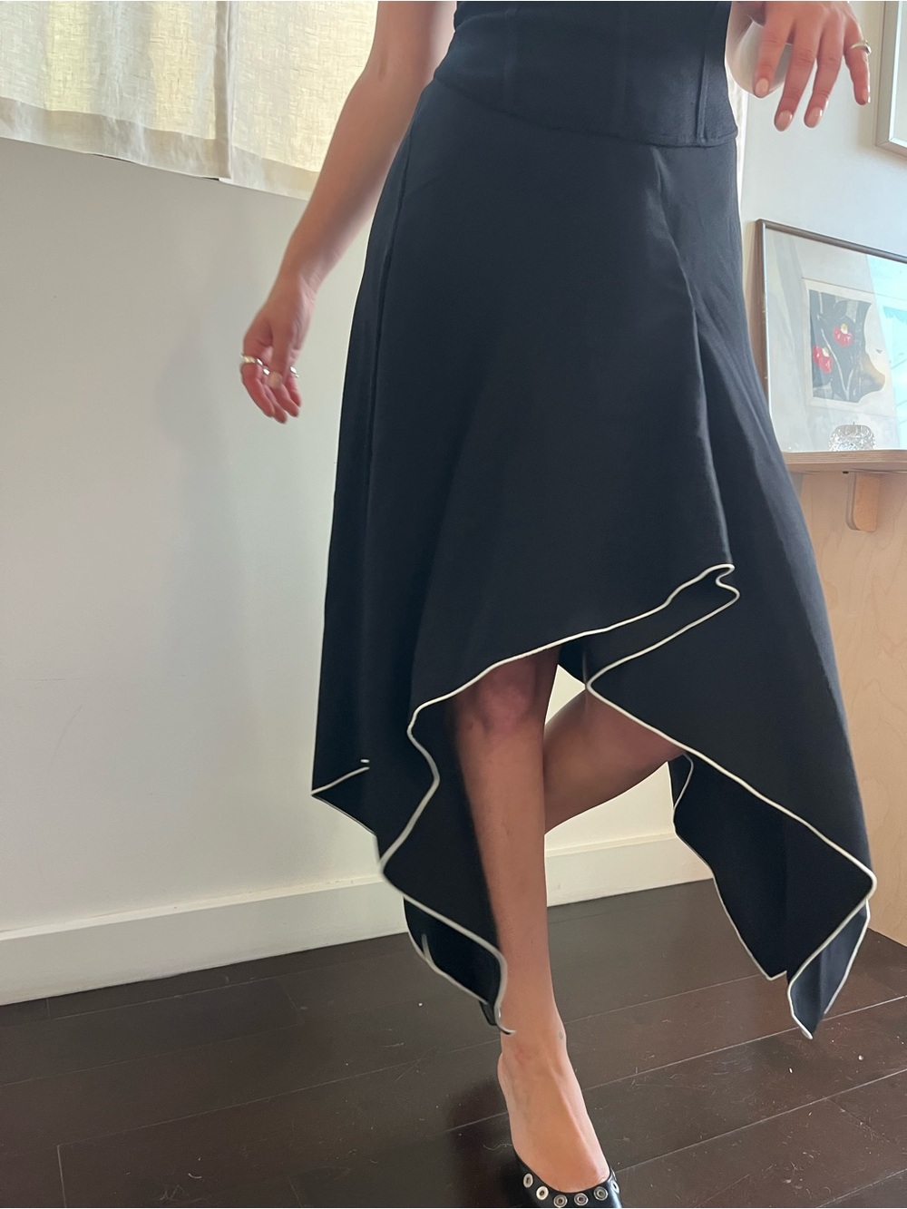 Proenza Schouler Black Asymmetric Handkerchief Hem Skirt